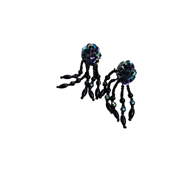 Earrings | Sequence String Peacock Colors Purple Blue - Picture 7 of 7